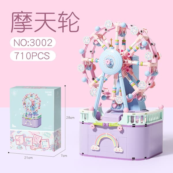 Micro Brick Karrusel Musikboks – Kreativ Roterende DIY Samle Gave*Lysende Pariserhjul (710 stk.)* Lighted Ferris Wheel (710pcs)
