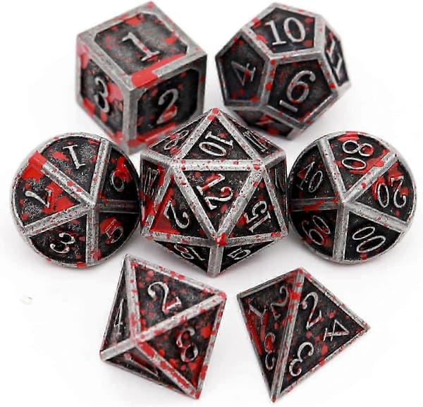 Blodfläckad Metall DND Tärningsset Blodfläckade Tärningar D&D Polyedriska RPG Tärningar (Antik Järnröd){h}