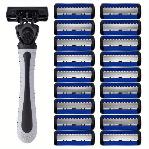 Manuell barbermaskin, 6-lags barberblad, barbermaskin i rustfritt stål, reserveblader 2 Toolholder + 18 Blades