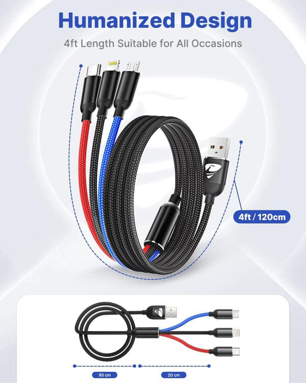 Multi-opladerkabel, Nylonflettet 3-i-1 Opladerkabel Multi USB Kabel Hurtig Opladning