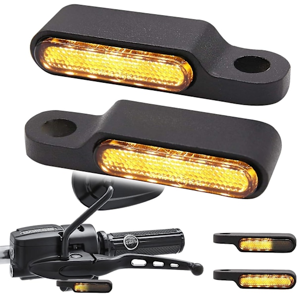 2pcs Black Chrome Motorcycle LED Turn Signals Sequential 12V Universal Approved Aluminum Mini Turn Signals Amber Light Waterproof