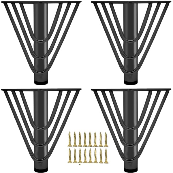 4 stk. møbelben i sort metal, 15 cm sofabordben, erstatning