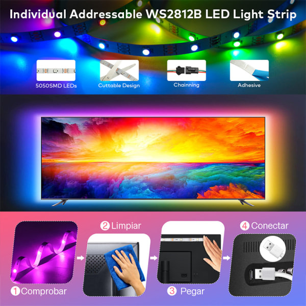 3M 5050 RGB Smart Bluetooth LED-lysstripe - Med fjernkontroll