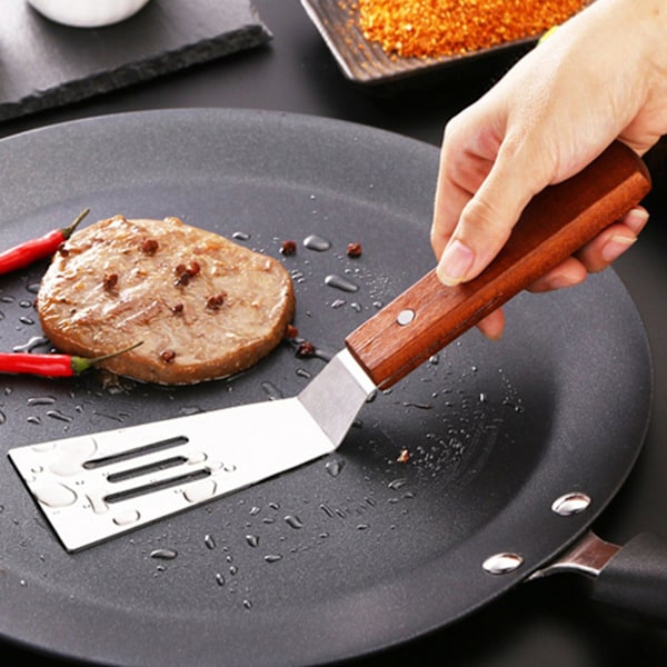 Træspatel med non-stick belægning, tyk og holdbar, rustfrit stål, slidsespade A