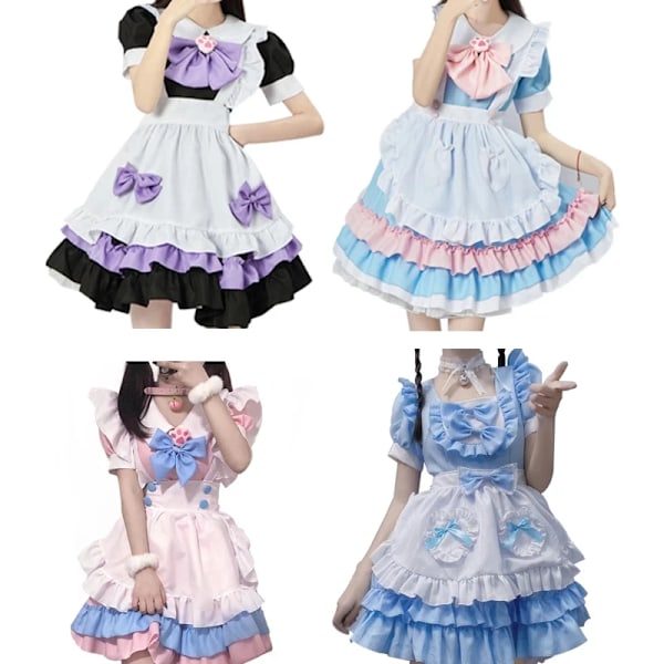 Mub- Maid Theme Restaurant Cafe Cosplay Kjole Krage Bell Hvite Sokker Strømpebukser Sexy Kjole Forbruke Maid Anime Maid Cosplay Kostyme 02 2 L