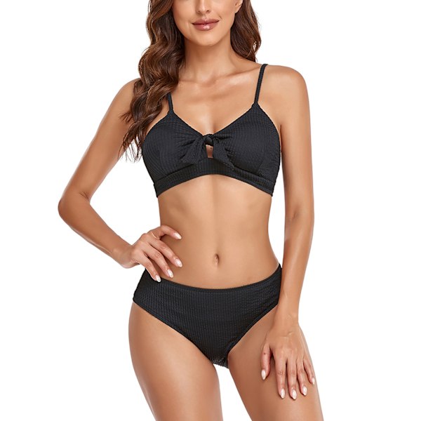 Dametøj 2-delt Badetøj Mode Åndbar Twisted Knot Kvinders Højtaljede Strandtøj Bikini Sæt Sort L