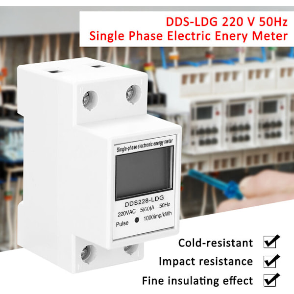 LCD-baggrundsbelyst display 5-80A 2P enfaset multifunktions energimåler egnet til teknikrum