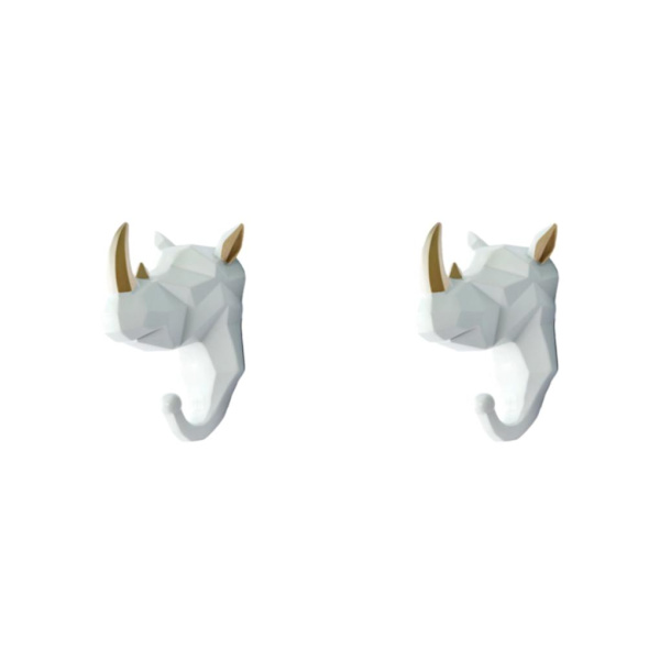 1/2/3/5 Vahva ja kestävä eläinpään avaimenkoukku yksinkertaiselle valkokullalle (sarvikuono) White gold (rhino) 2 Set