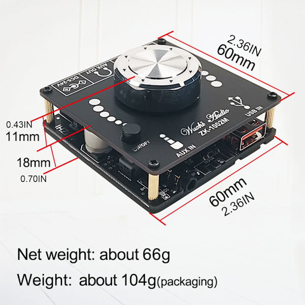 ZK-1002M 100W+100W Bluetooth Kompatibel 5.0 Effektlydforstærkerkort Stereo AMP Forstærker Hjemmebiograf AUX USB