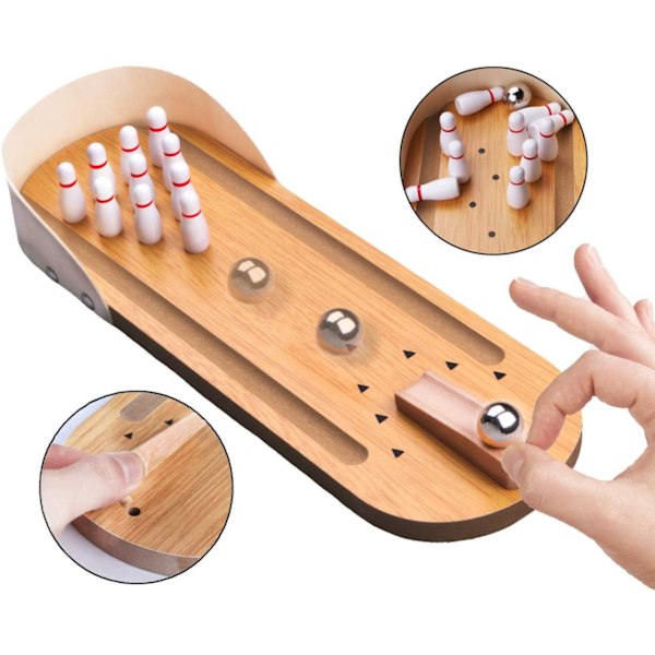 Desktop Mini Bowling Spelset - Trä Desktop Kul Familj Brädspel$ Mini Bowling Spel, Bordsspel Bords Bowling Leksaker i Trä, Klassisk Barn
