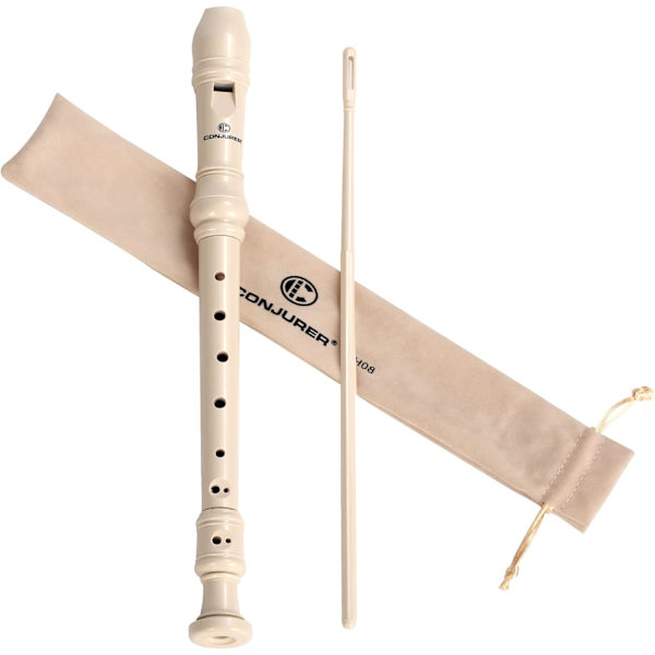 Sopranblokkfløyte Instrument for Barn & Studenter - Tysk Fingersetting 8 Hulls Fløyte ABS Descant Blokkfløyter for Begynnere med Rengjøringsstang og Veske, Beige