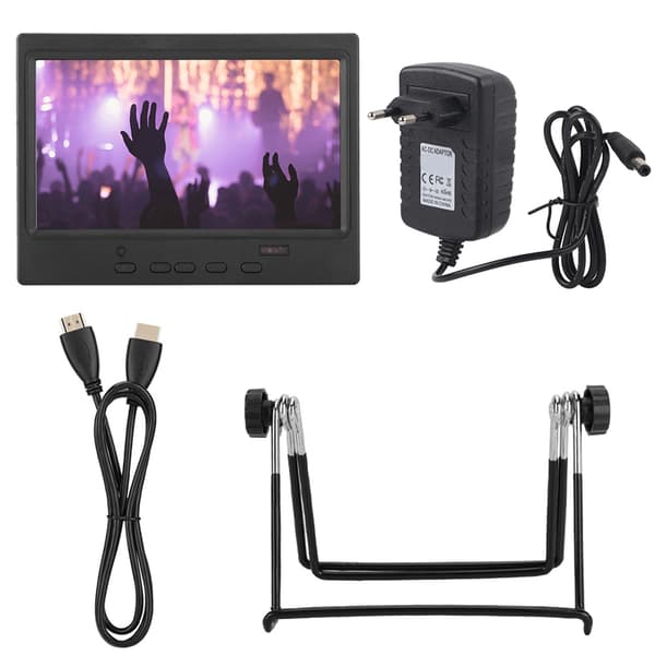 7 tums bärbar skärm 1024x600 Multifunktionsdisplay Stöder HDMI VGA AV-ingång (EU-kontakt)（BT）