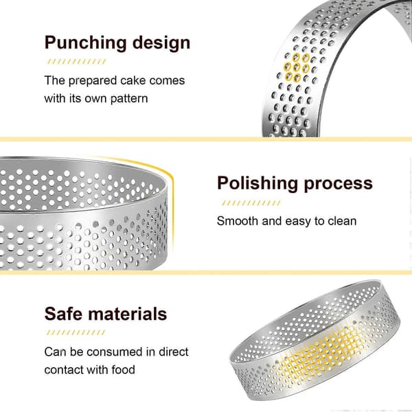 12-pakning terteformer i rustfritt stål, 3 tommer, perforert kakemousse-ring, kakeform, rund kakebaking (BT)
