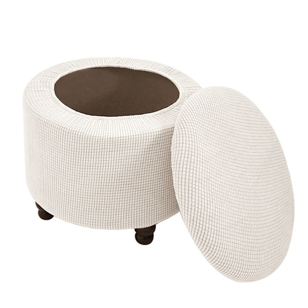2 ST Round Ottoman Överdrag Förvaringsottoman Överdrag VIT[qb] White
