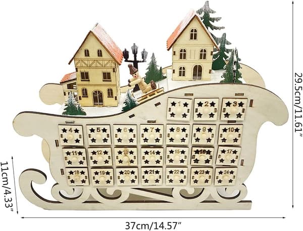 Træ Julkalender med LED-lys, Nedtælling til Jul, Juledekorationer