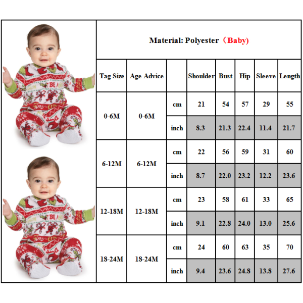 Grinch Jule Familiepyjamas Outfits Sovkläder Loungewear Baby Baby 6-12M