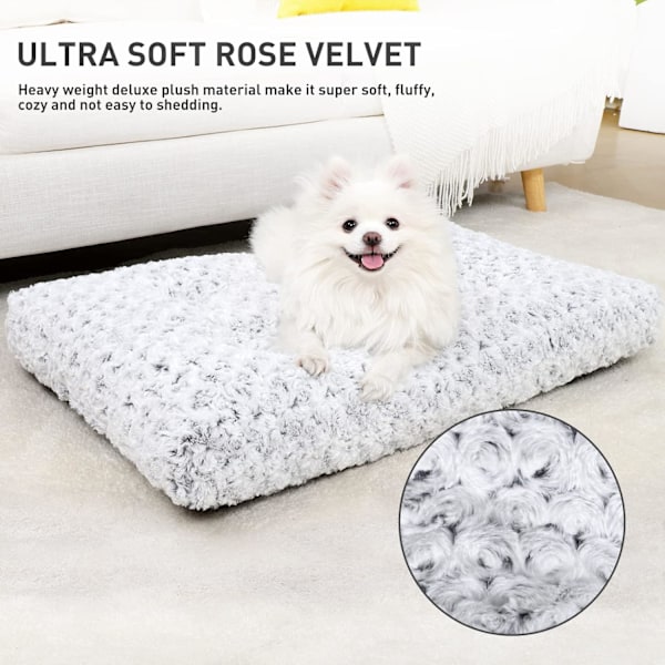 Tvättad Hundbädd Deluxe Plysch Hundburbäddar Fulffy Bekväm Kennelkudde Halksäker Husdjurs Sovmatta för Jumbo, Medium, Små Hundraser, 23\" x 18\", Grå