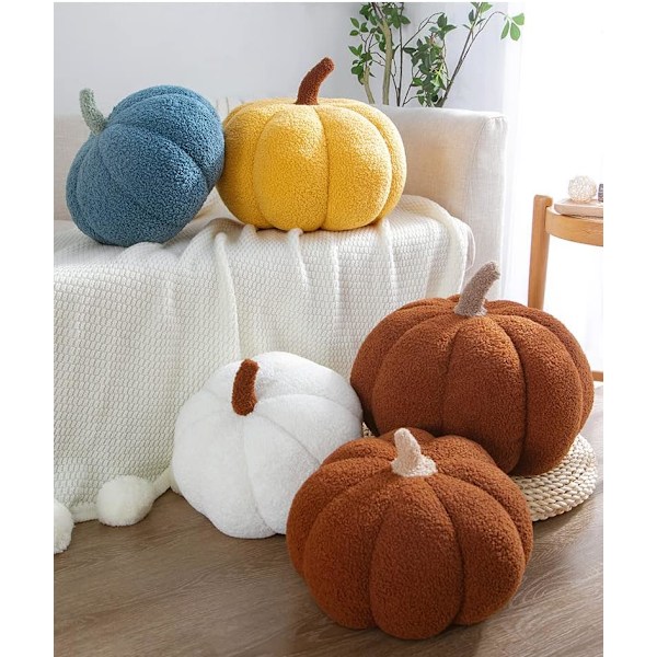 3D Gresskar Pute Fylt Dyr, Fluffy Gresskar Plysj Leker, Gresskar Pute Sofa Pute Gresskar for Hjemmeinnredning Halloween (Brun, 20.32cm)