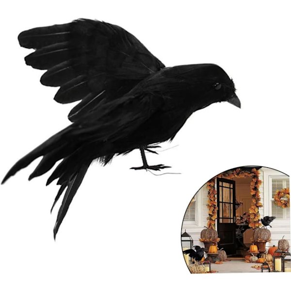 1 stk kunstig kråke Halloween simulert kråke simulert ravn realistisk Halloween festdekorasjon hagehagepynt (30 cm, med W