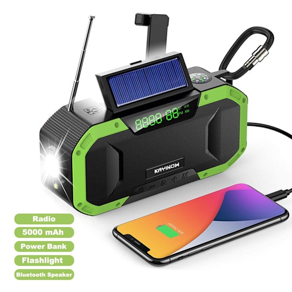 5000mAh vevradio vattentät nödradio solhögtalare - Perfekt green