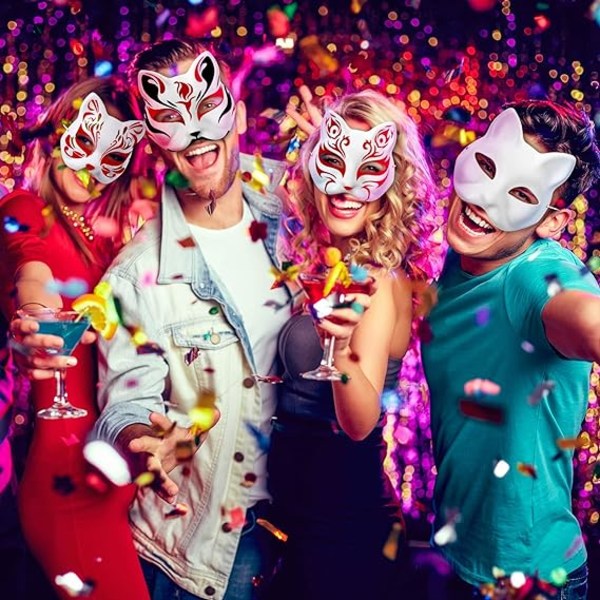 10 st kattmasker att måla, djurmaskeradmasker DIY vita masker halv för maskerad halloween barn cosplay masker kostymfestgåvor