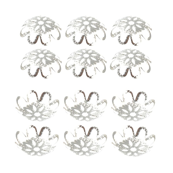 500 stk 10mm gullfargede blomsterperlehetter hule blomsterperler til smykkeproduksjon (sølv)