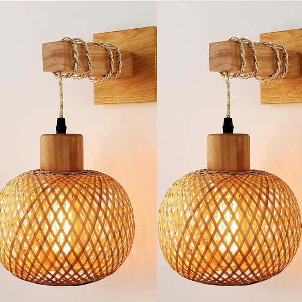 jengush/BambooWallLamp-WB001-Sisätiloihin-2-Moderni Eleganss: 2 kpl setti, Kudottu Bambuhäkki, Makuuhuone