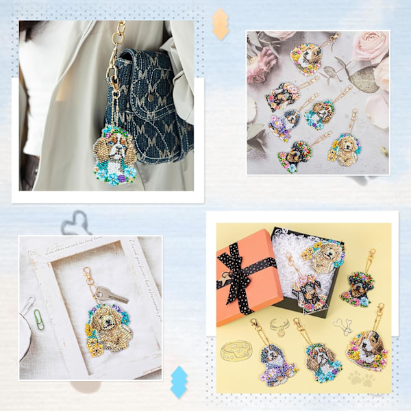 6 kappaletta avaimenperän timanttimaalaus Koirat DIY 5D Timanttitaide Pa DXGHC