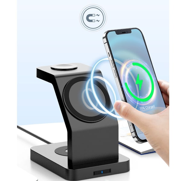 Magnetisk tre-i-ett trådløs lader vertikal montering egnet for iwatch Iphone121314 Apple mobiltelefon