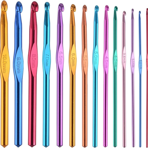 14 stycken Flerfärgad virkad stickgarn i aluminium 2-10 mm 14 pcs
