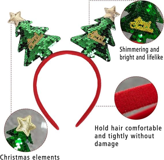 Juletrær Hodebånd Sekvens Hodebånd Glitter God Jul Hodebånd Kvinner Jenter Grønn Hår Tilbehør Hodeplagg