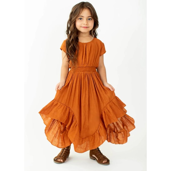 Plus Size Princess Flickor Bomull Spets Fest Tonåringar Långa Klänningar Baby Barn Blomsterflicka Bröllop Födelsedag Barnkläder För 6-14y Orange Orange 14