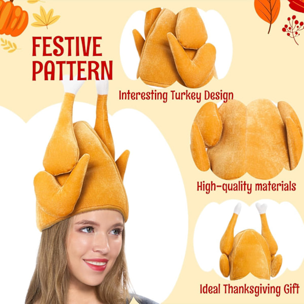 2 stk Thanksgiving Stekt Tyrkisk Hatt, Halloween Nyhet Hatt for Barn Kvinner & Menn, Thanksgiving Party Favor Forbruksvarer, Thanksgiving Kostyme