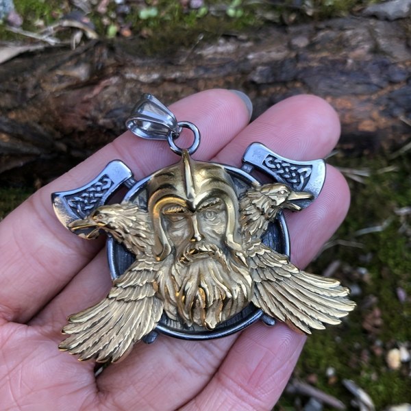 1 stk. Mænds Halskæde, Viking Odin's Økse Mænds Vedhæng Smykker Gold And Silver