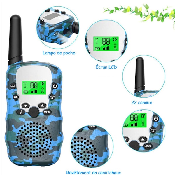 Barn Walkie Talkies 2-vägs radio med bakgrundsbelyst LCD-ficklampa, 3 mils räckvidd för utomhusäventyr