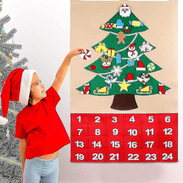 Julekalender i filt for barn 24 dager nedtelling til julkalender Adventskalender med lommer Julegaver for DIY julepynt Hangi