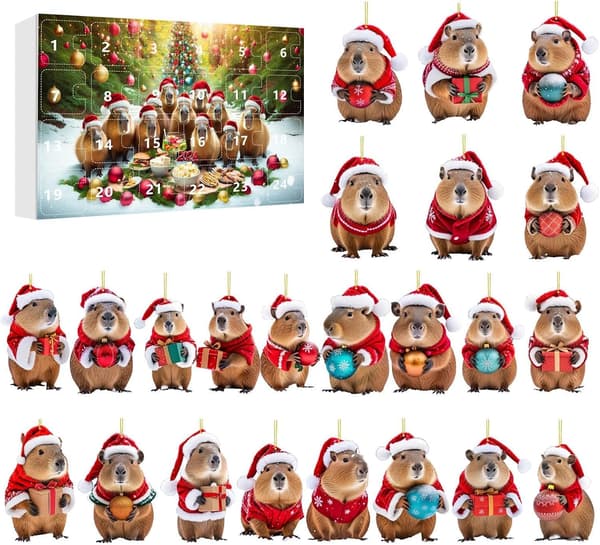 Capybara Adventskalender, Nedtælling til Julen 2025, Akryl Julepynt