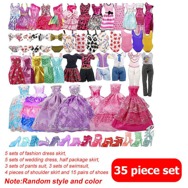 35 stycken Barbie dockkläder tillbehör set Barbie docka klä upp klänning Mini Fairy Collection kläder rekvisita slumpmässig stil för flickor present