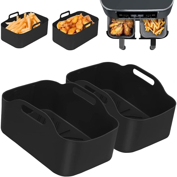 2-pack Silikonformar för Ninjor med Dubbla Fritösar, Dubbla Fritösar Silikonkorg, Fritös Stativtillbehör för Fritös, Ugn och Mi