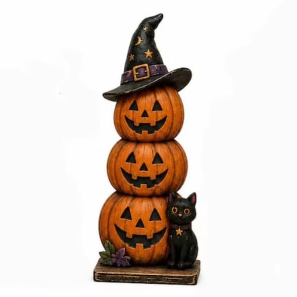 Spøkelseshusfigur i tre, Halloween Spøkelse Gresskar Borddekorasjon, 15cm 3 15cm/1.6cm