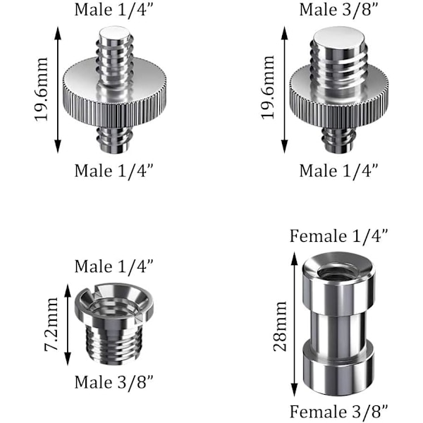 Kameraskrue, 1/4\" og 3/8\" konverter han-gevindskruesæt til kamera/stativ/monopod/lysstativ (20 stk.)