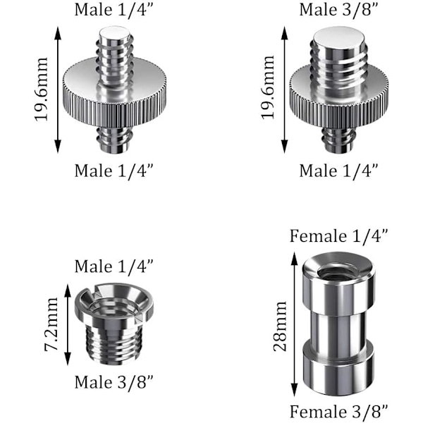 Kameraskruv, 1/4\" och 3/8\" Konverterhanegängade skruvar Set för kamera/stativ/monopod/ljusstativ (20st)