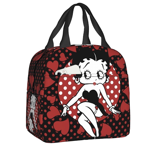 Lyxig prickig tecknad Boop Bettys lunchväska för kvinnor, varm kylväska, isolerad lunchbox för skola, arbete, kontor, resor, picknick, mat 1 22x20x10cm 9x8x4in
