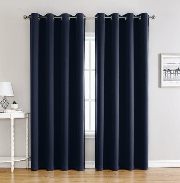 Mörkläggningsgardiner med ringar, termiskt isolerad enkel panel för sovrum kontor 100x250 cm marinblå