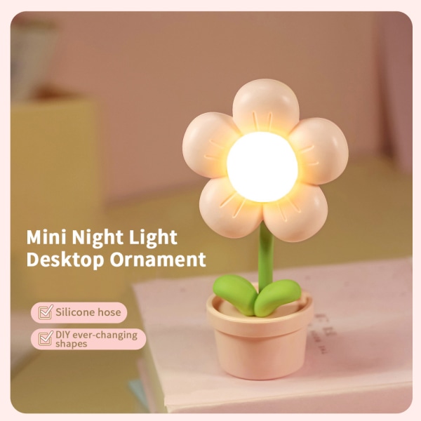 1 kpl Luova söpö kukka pöytälamppu, Mini yöpöytälamppu makuuhuoneeseen, Yövalo työpöydän koriste pink