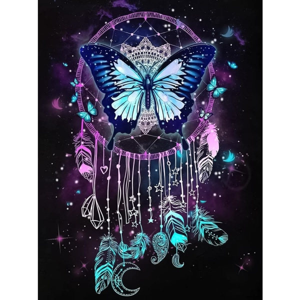 (30x40cm, Butterfly Dream Catcher) 5D DIY-diamantmålning, korsstygnsbroderisats för vuxna