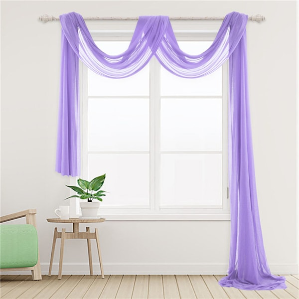 Stilfuld Vindue Sjal Valance Blød Lys Vindue Gardin Hjem Soveværelse Indretning Mørk Lilla Dark Purple 1.5*5M