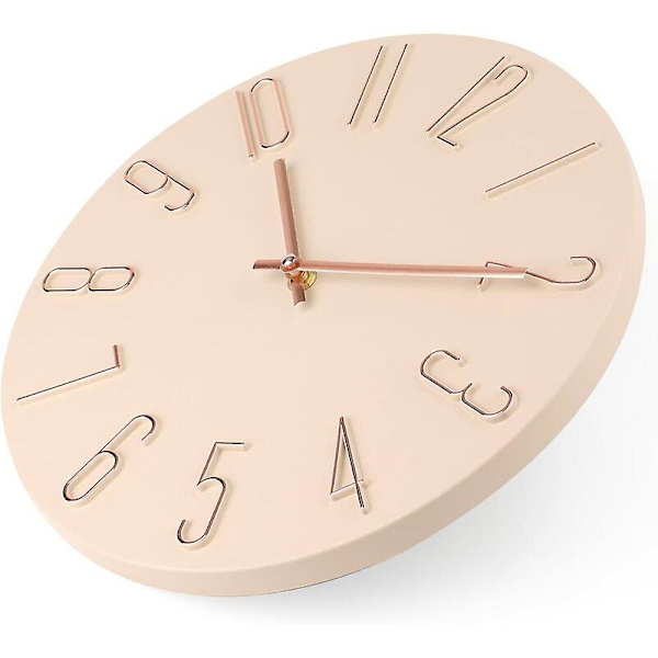 Klokke Moderne Veggklokke 30cm Stille Ikke-Tikkende Batteridrevet Treggveggklokker - Beige