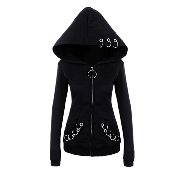 Afslappet pullover med hætte til damer Sort Black L