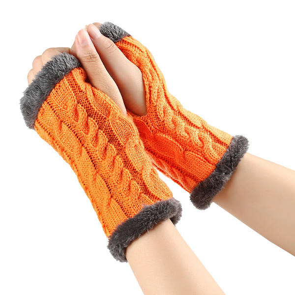 Elastiska Stickade Vinterhandskar | Tjocka Varma Stretchiga Garnhandskar *Orange 19#* Orange 19#